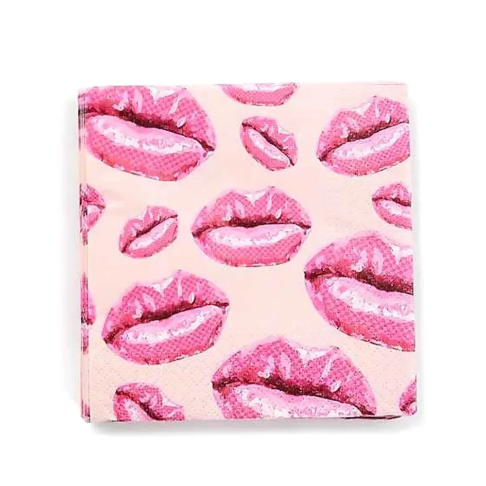 Mackenzie Childs Kiss Me Dinner Paper Napkins 20pc Pink Valentine NEW